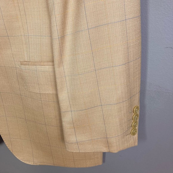 Baroni Couture Sport Coat  Size 38R Tan Camel Plaid Wool Blazer light neutrals - Picture 3 of 15